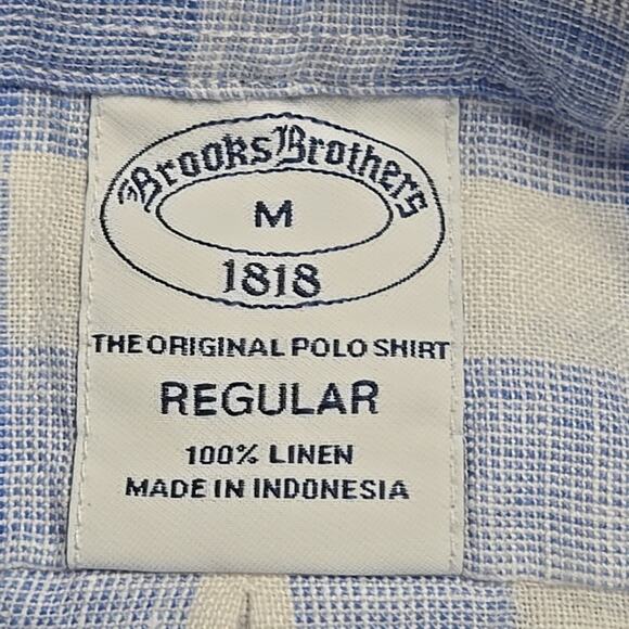 Brooks Brothers 1818 The Original Polo Blue White LINEN Button Down Shirt Medium - Picture 4 of 5